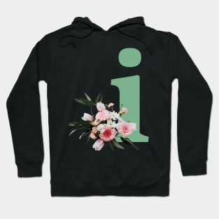 Letter i green with colorful flowers Hoodie